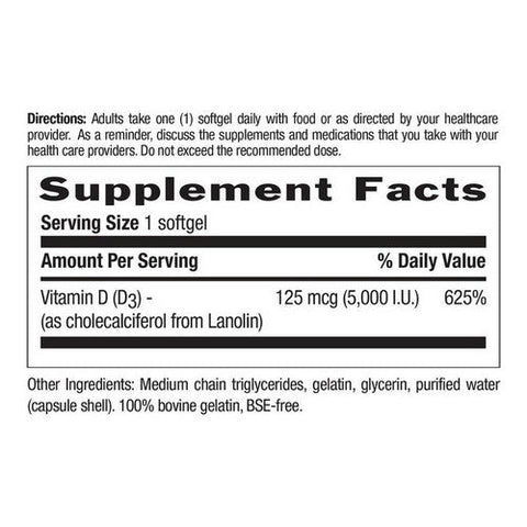 Country Life, Vitamin D3, 5000 IU, 200 Softgels