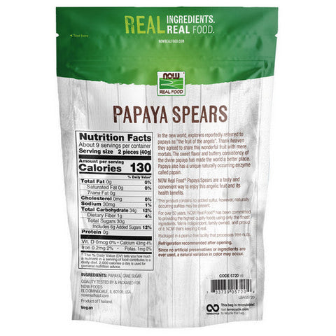 Now Foods, Papaya Spears Low Sugar, 12 oz
